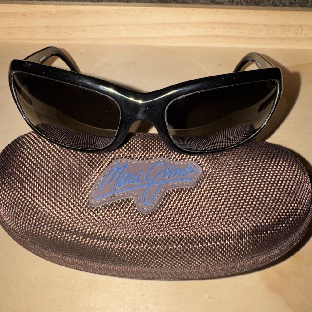 Maui Jim Lagoon Sunglasses MJ-189-02 Gloss Black Mens Polarized Wrap Italy Rare